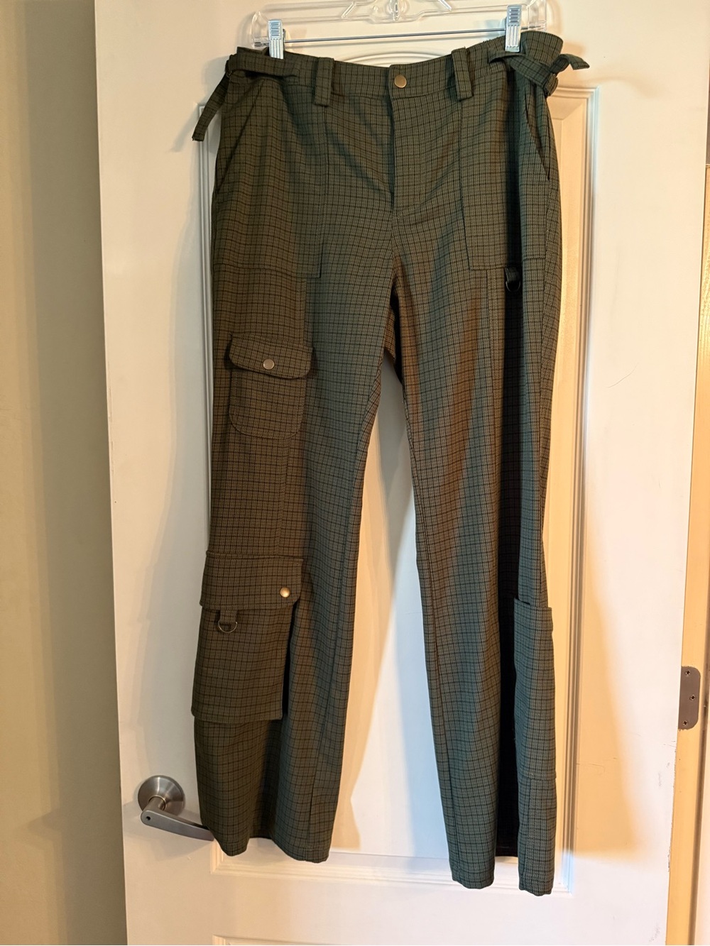 Urban Outfitters Olive Green Plaid Wide-Leg Cargo Pants